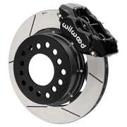 Wilwood black Forged Dynalite Internal front caliper with 11.38-inch slotted rotor, assembled brake view for Roadster Shop Mustang II Spindles