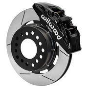 Wilwood black Dynapro 6 front caliper with 12.19-inch slotted rotor, assembled brake view for Roadster Shop Mustang II Spindles