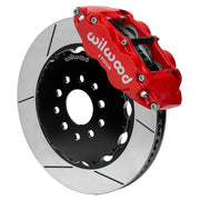 Assembled Wilwood front FNSL6R caliper and rotor assembly for Chevrolet Corvette C7, GT-slotted rotor and red powder coat caliper