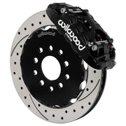 Assembled Wilwood front XRS6R caliper and rotor assembly for Chevrolet Corvette C7, SRP drilled and slotted rotor and black powder coat caliper