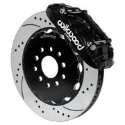 Assembled Wilwood front XRS6R caliper and rotor assembly for Chevrolet Corvette C7, SRP drilled and slotted rotor and black powder coat caliper