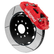 Assembled Wilwood front XRS6R caliper and rotor assembly for Chevrolet Corvette C7, GT-slotted rotor and red powder coat caliper