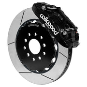 Assembled Wilwood front XRS6R caliper and rotor assembly for Chevrolet Corvette C7, GT-slotted rotor and black powder coat caliper