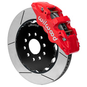 Assembled Wilwood front AERO6 caliper and rotor assembly for Chevrolet Corvette C7, GT-slotted rotor and red powder coat caliper