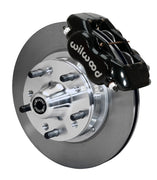 Assembled Wilwood front Dynalite caliper and rotor assembly for Art Morrison Struts, plain face rotor and black powder coat caliper