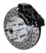 Assembled Wilwood front Dynalite caliper and rotor assembly for Art Morrison Struts, SRP drilled and slotted rotor and black powder coat caliper