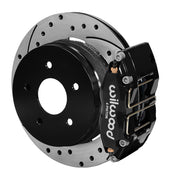Wilwood black Dynapro DS caliper and 12.19-inch srp drilled and slotted rotor for Pontiac GTO, assembled rear view
