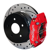 Wilwood red Dynapro DS caliper and 12.19-inch srp drilled and slotted rotor for Pontiac GTO, assembled rear view