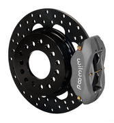 Wilwood Type III anodized Dynalite caliper and 11.44-inch drilled rotor for Mopar 8-3/4 & Dana 60 Snap-Ring Axles, assembled rear view
