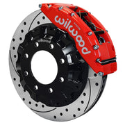 Wilwood red TC6 caliper and 16-inch srp drilled and slotted rotor for GM Eight-Lug Trucks, SUVs & Hummer H2, assembled front view
