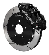 Wilwood black Superlite 6R caliper and 12.88-inch gt slotted rotor for Ford Mustang Five-Lug Spindles, assembled front view