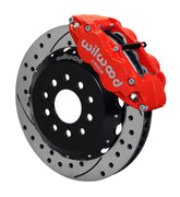 Wilwood red Superlite 6R caliper and 14-inch srp drilled and slotted rotor for Ford Mustang, assembled front view