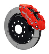 Wilwood red Superlite 6R caliper and 14-inch gt slotted rotor for Ford Mustang, assembled front view