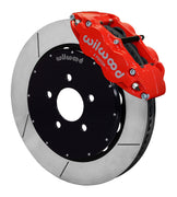 Wilwood red Superlite 6R caliper and 14-inch gt slotted rotor for Ford Mustang Five-Lug Spindles, assembled front view