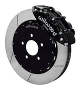 Wilwood black Superlite 6R caliper and 14-inch gt slotted rotor for Ford Mustang Five-Lug Spindles, assembled front view