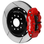 Wilwood red Superlite 4R caliper and 14-inch gt slotted rotor for Chevrolet Corvette C5/C6 & Cadillac XLR, assembled rear view