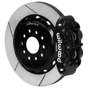 Wilwood black Superlite 4R caliper and 14-inch gt slotted rotor for Chevrolet Corvette C5/C6 & Cadillac XLR, assembled rear view