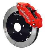 Wilwood red Superlite 6R caliper and 14-inch gt slotted rotor for Nissan 350Z & Infiniti G35, assembled front view