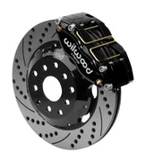 Wilwood black Dynapro DS caliper and 12-inch srp drilled and slotted rotor for Subaru Impreza, WRX, WRX STI, Forester, Legacy & Outback, assembled front view