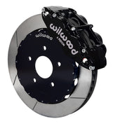 Assembled view of a Wilwood black FNSL6R front caliper with a 14.00-inch slotted rotor