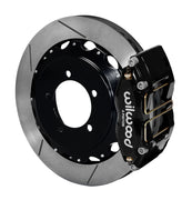 Assembled view of a Wilwood black DPR-DS rear caliper with a 12.88-inch slotted rotor