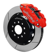 Assembled view of a Wilwood red FNSL6R front caliper with a 14.00-inch slotted rotor