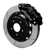 Assembled view of a Wilwood black FNSL6R front caliper with a 14.00-inch slotted rotor