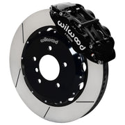 Assembled view of a Wilwood black FNSL6R front caliper with a 14.00-inch slotted rotor