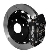 Assembled view of a Wilwood black DPR-DS rear caliper with a 12.88-inch slotted rotor