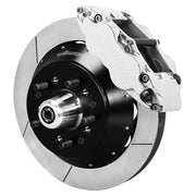Assembled view of a Wilwood polished FNSL6R front caliper with a 12.88-inch slotted rotor