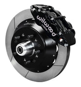 Assembled view of a Wilwood black FNSL6R front caliper with a 12.88-inch slotted rotor