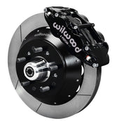 Assembled view of a Wilwood black FNSL6R front caliper with a 14.00-inch slotted rotor