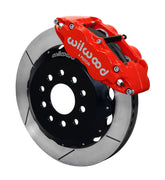 Assembled view of a Wilwood red FNSL6R front caliper with a 13.06-inch slotted rotor