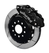 Assembled view of a Wilwood black FNSL6R front caliper with a 13.06-inch slotted rotor