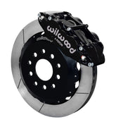 Assembled view of a Wilwood black FNSL6R front caliper with a 14.00-inch slotted rotor