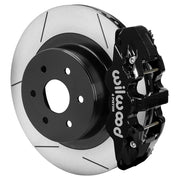 Wilwood AERO4 rear brake assembly with black caliper and GT slotted rotors