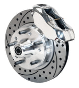 Wilwood Forged Dynalite Internal front brake assembly with polished caliper and drilled-and-slotted rotors