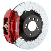 The Brembo Gran Turismo Rear Big Brake Kit for 930 includes GT 4-Piston calipers, FM1000 pads, 345mm x 28mm cross-drilled rotors, Goodrich braided lines, and CNC billet mounts. This comprehensive kit delivers exceptional braking performance and reliability.