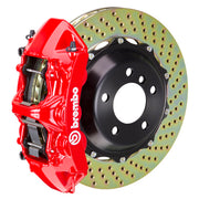 The Brembo Gran Turismo Front Big Brake Kit for 996 C2 (1999-2004) offers a complete braking solution with 6-Piston cast monobloc calipers loaded with FM1000 pads. It also features 355mm x 32mm cross-drilled rotors, Goodrich braided lines, and precision CNC billet mounting hardware for outstanding stopping power.
