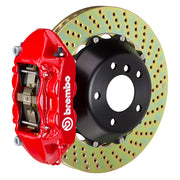 The Brembo Gran Turismo Rear Big Brake Kit for 993 C2/C4 (1995-98) features 4-Piston monobloc calipers with FM1000 pads, 345mm x 28mm cross-drilled rotors, Goodrich braided lines, and CNC billet mounting hardware, providing a complete performance braking solution.