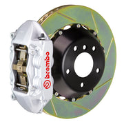 The Brembo Gran Turismo Rear Big Brake Kit for 993 C2/C4 (1995-98) features 4-Piston monobloc calipers with FM1000 pads, 345mm x 28mm cross-drilled rotors, Goodrich braided lines, and CNC billet mounting hardware, providing a complete performance braking solution.