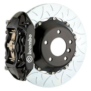 The Brembo Gran Turismo Rear Big Brake Kit for the 996 C2 (1999-2004) includes renowned 4-piston calipers with FM1000 pads for street and performance use, 345mm cross-drilled rotors, Goodrich braided brake lines, and CNC Billet mounting hardware, providing an all-in-one solution for superior braking.