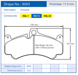 Pagid Racing No. 8003 Front Brake Pad Set for Porsche 997