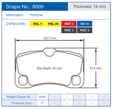 Pagid Racing No. 8006 Rear Brake Pads for Porsche 997