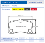 Pagid Racing Rear Brake Pad Set No. 8008 for Porsche 997