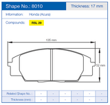 Pagid Racing Front Brake Pad Set No. 8010 for Honda/Acura Civic Type R/S2000/RSX/S2000 (AP1 & AP2)
