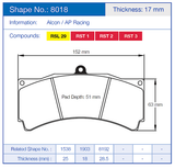 Pagid Racing Front Brake Pad Set No. 8018