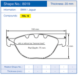 Pagid Racing Front Brake Pad Set No. 8019 for BMW/Jaguar M5/M6