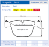 Pagid Racing Rear Brake Pad Set No. 8021 product image 2