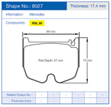 Pagid Racing Front Brake Pad Set No. 8027 for Mercedes E55 AMG/SL 65 AMG